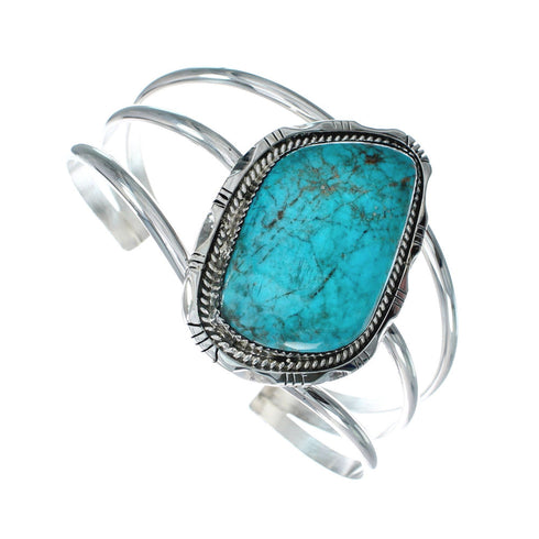 Genuine Kingman Turquoise Sterling Silver Navajo Cuff Bracelet X10708